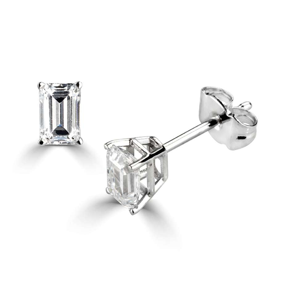 Emerald Cut Diamond Stud Earrings